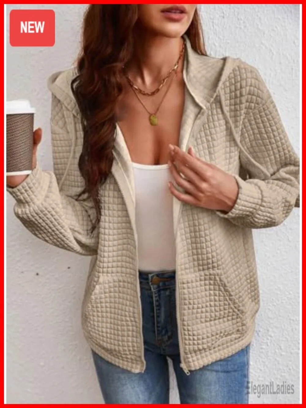 Womens Zip Up Hoodie Oversized Waffle Knit Fall Fashion Full Zip Sweatshirt